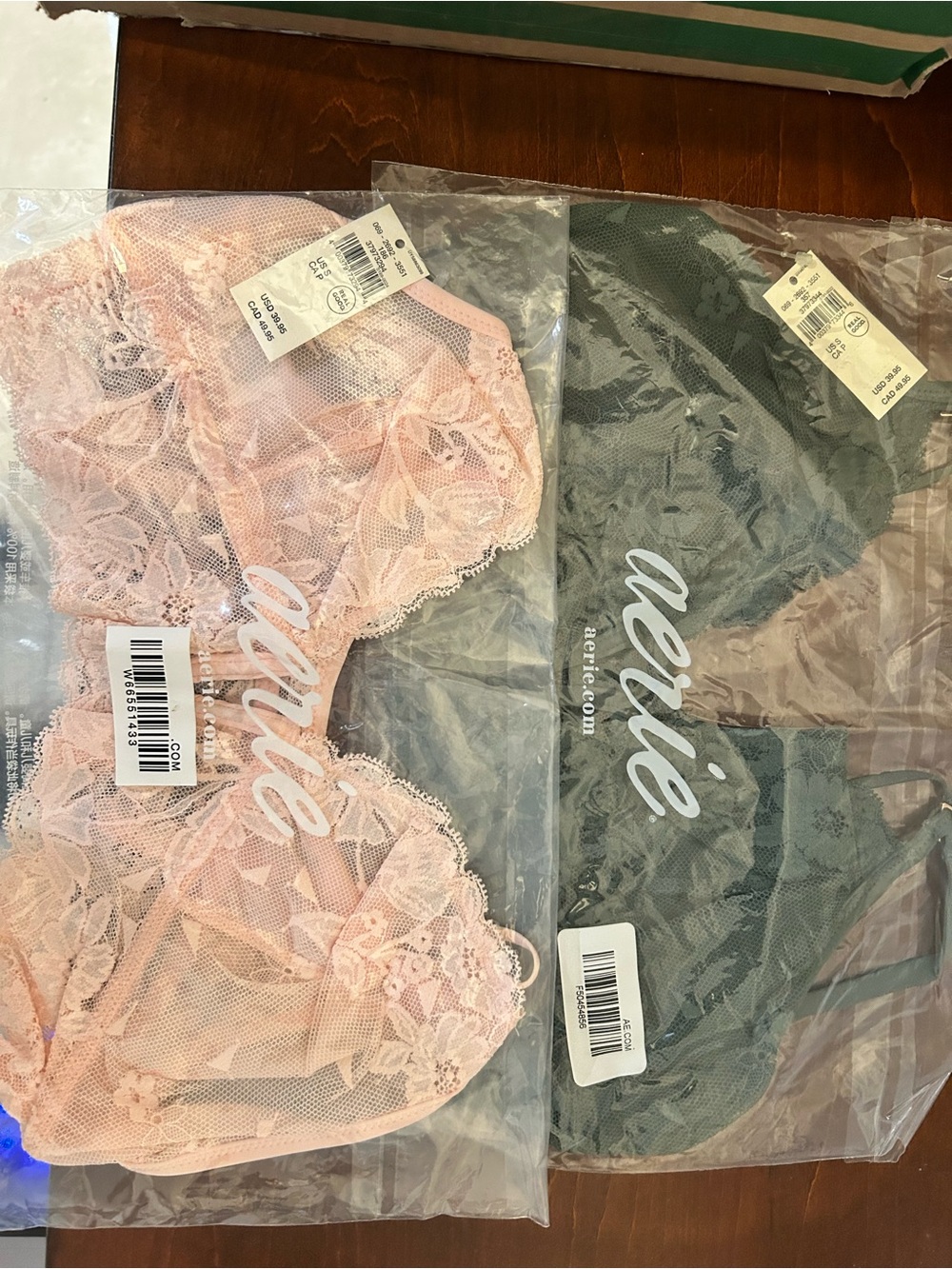 aerie Lace Unlined Bralette Duo - Blush Pink & Charcoal